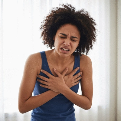 Person holding their chest in discomfort, illustrating heartburn