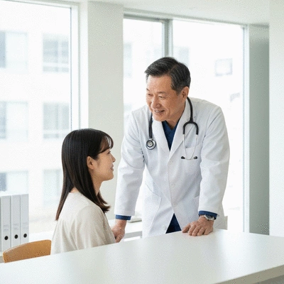 Person discussing health concerns with a doctor in a clinic setting