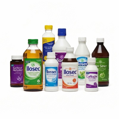 Assortment of heartburn medication bottles on a clean surface