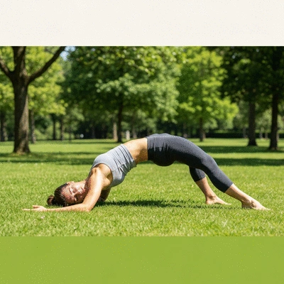 Person doing a low-impact exercise like yoga or walking outdoors, bright and natural light, no text, no words, no typography, clean image