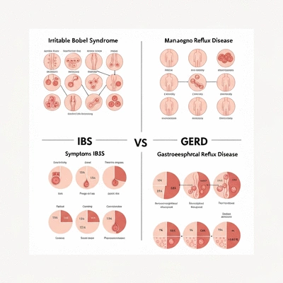 Detailed chart comparing symptoms and management strategies of IBS and GERD