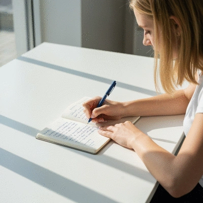 A person making notes in a food diary to track heartburn triggers
